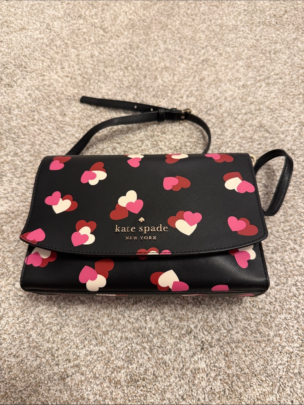 kate spade Black Heart-Print Crossbody Bag with Pink, Red & Cream Hearts